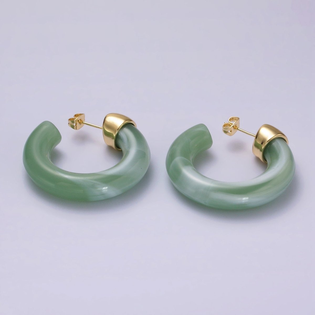 14K Gold Filled 35mm Yellow, Green, Pink, Purple C-Shaped Resin Hoop Earrings | AE189 - AE192 - DLUXCA