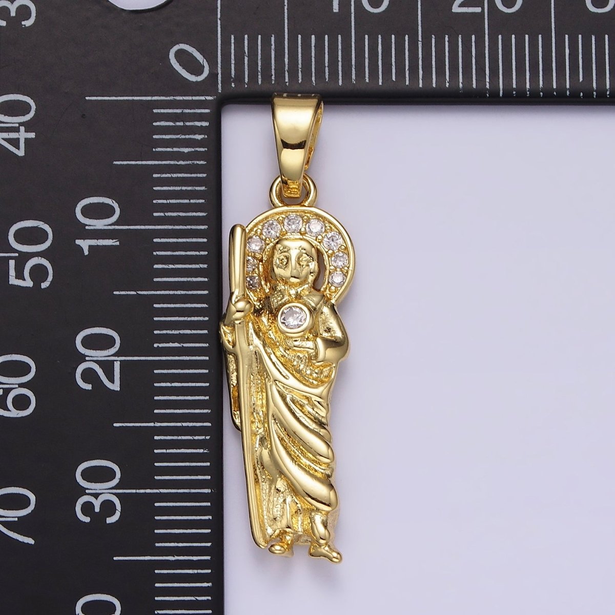 14K Gold Filled 36mm Saint Jude Religious Clear Micro Paved CZ Pendant | N1312 - DLUXCA