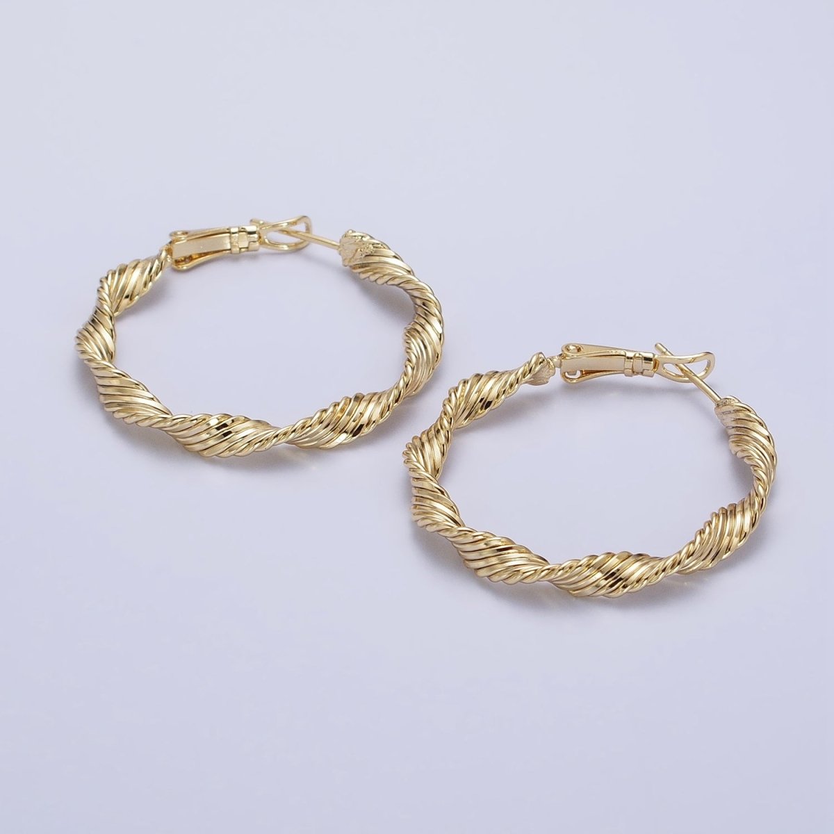 14K Gold Filled 36mm Twisted Singapore Hinge Hoop Earrings | AE046 - DLUXCA