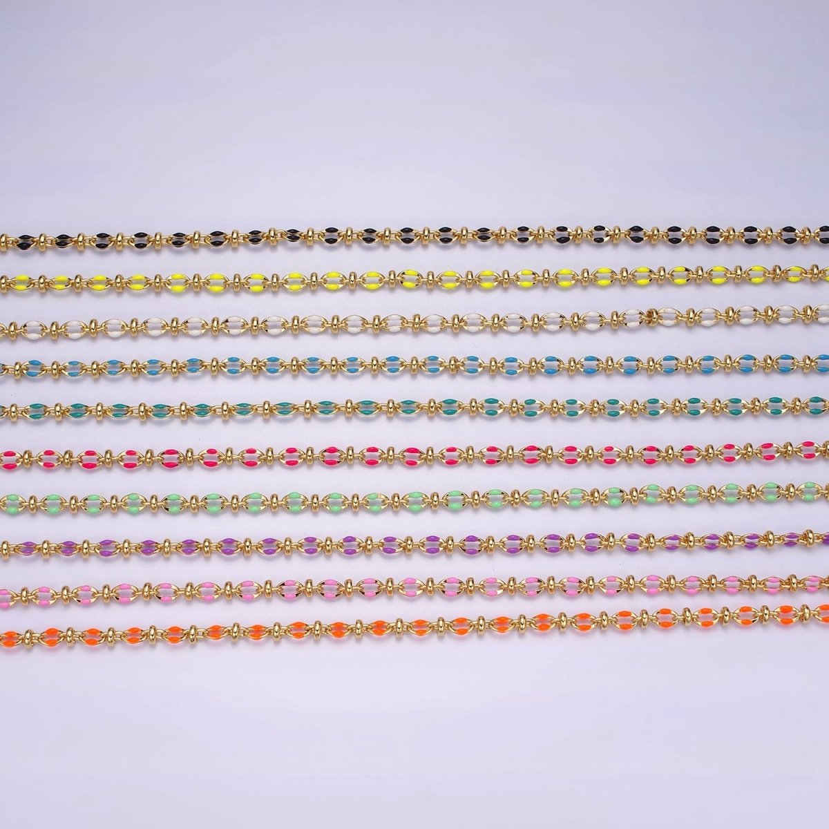 14K Gold Filled 3.8mm Multicolor Rainbow Enamel Crimp Double Link Unfinished Chain For Jewelry Making | ROLL-1394 1395 1396 1397 1398 1399 1400 1401 1402 1403 Clearance Pricing - DLUXCA