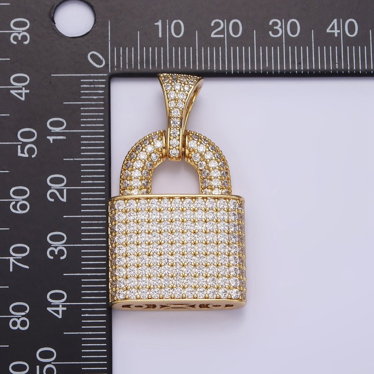 14K Gold Filled 40mm Clear Micro Paved CZ Padlock Pendant | AA647 - DLUXCA