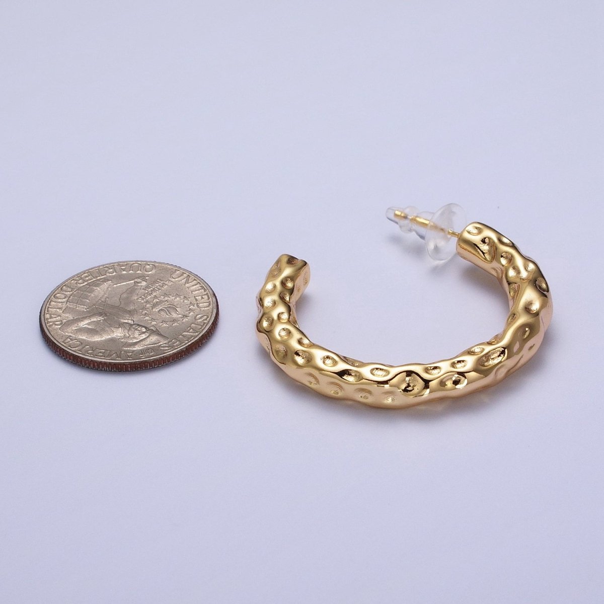 14K Gold Filled 40mm Hammered C-Shaped Hoop Earrings | V068 - DLUXCA