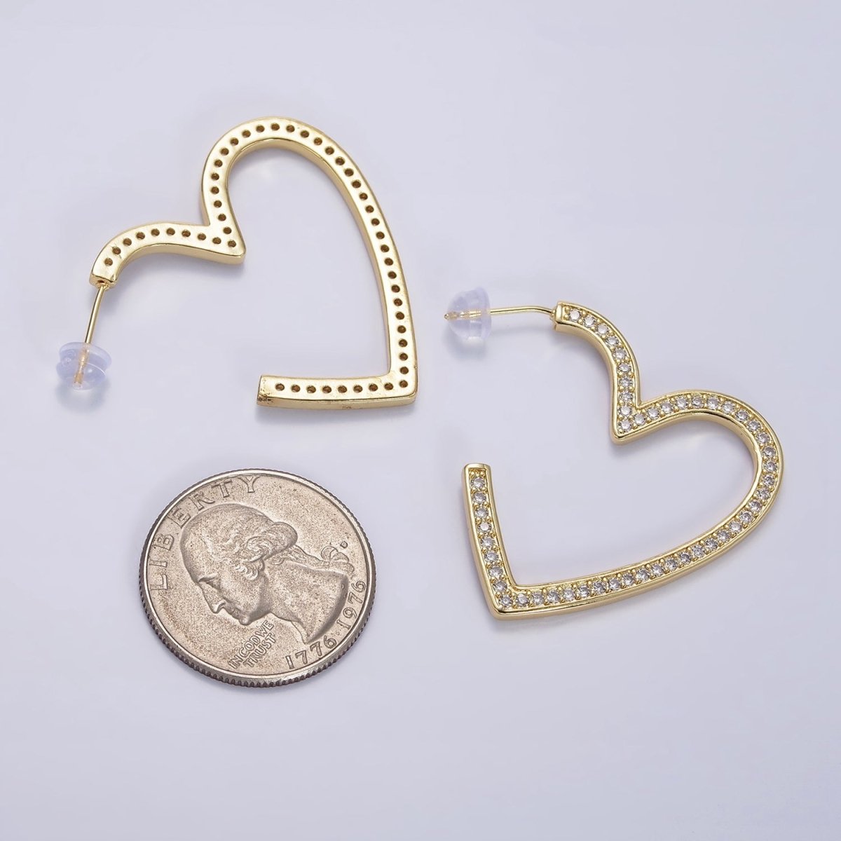 14K Gold Filled 40mm Open Heart CZ Lined Hoop Earrings | AE099 - DLUXCA