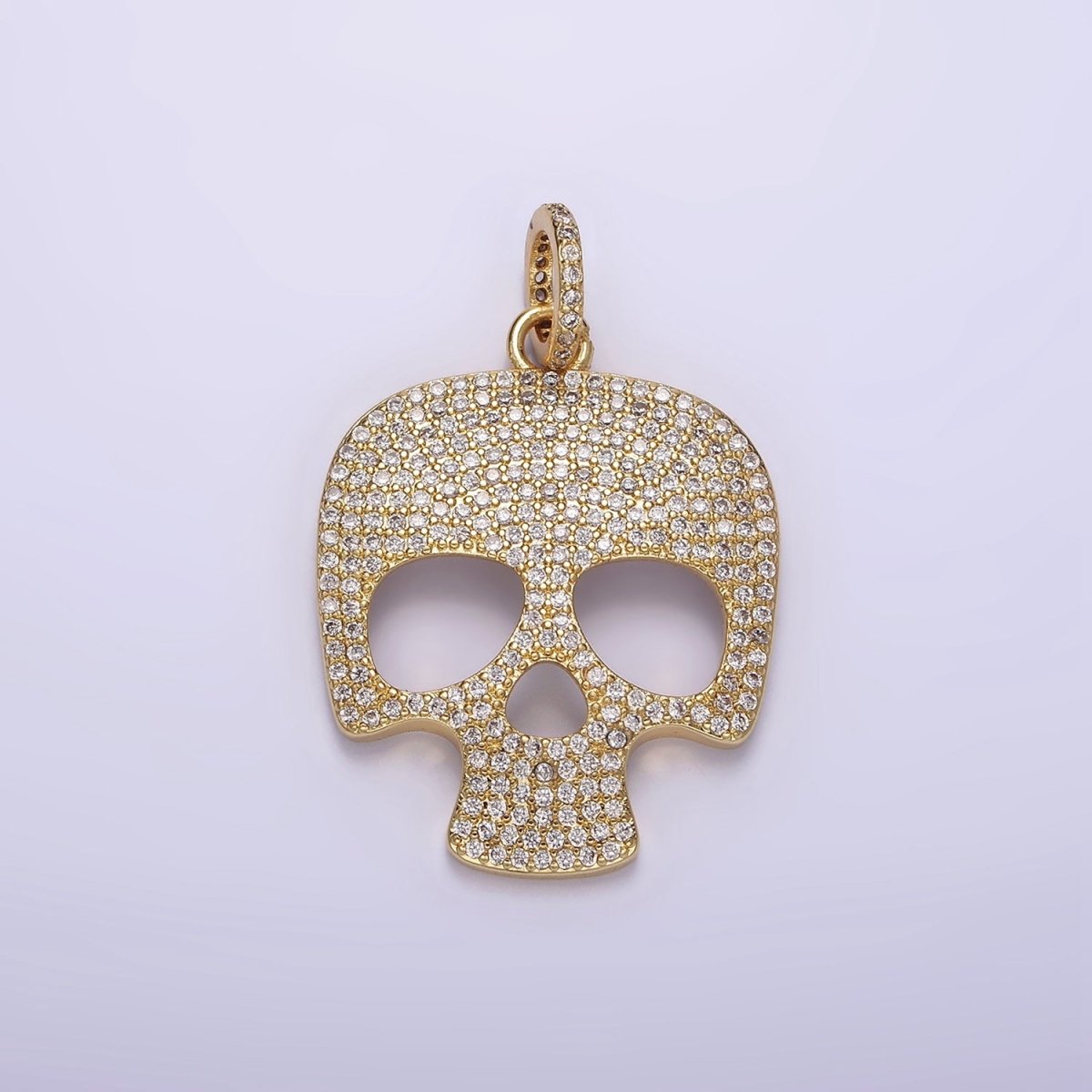 14K Gold Filled 40mm Skeleton Skull Clear Micro Paved CZ Charm in Black, Gold & Silver | AC845 - AC847 - DLUXCA