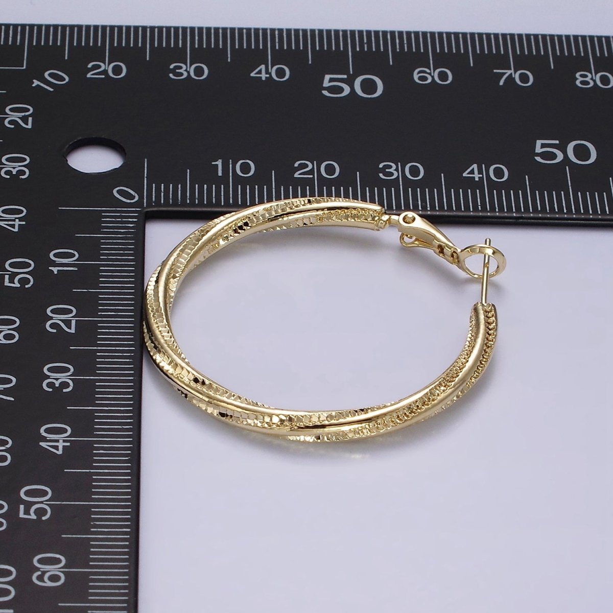 14K Gold Filled 40mm Textured Spiral Hinge Hoop Earrings in Gold & Silver | AE299 AE300 - DLUXCA