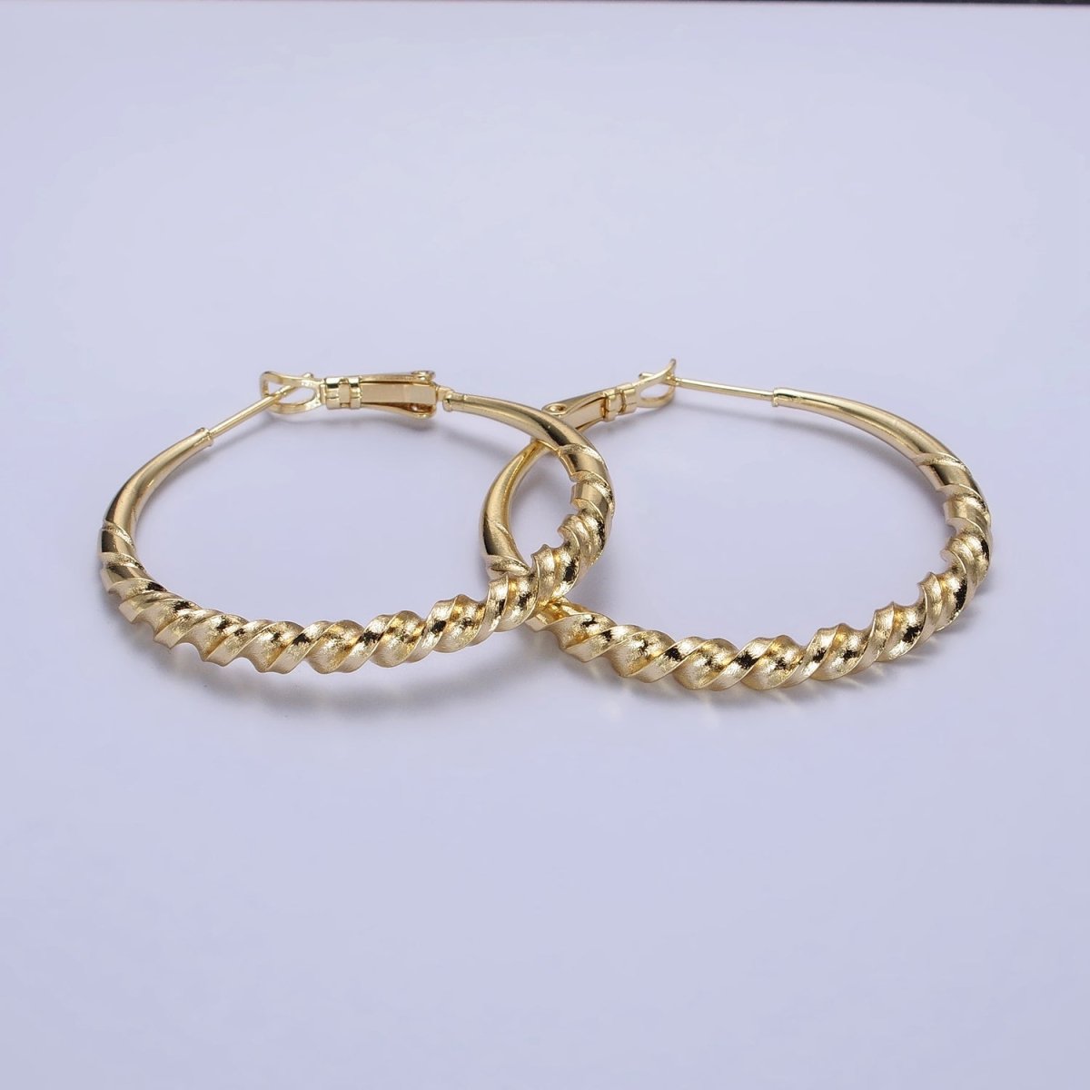 14K Gold Filled 40mm Twisted Spiral Coil Statement Latch Hinge Hoop Earrings | AE065 - DLUXCA