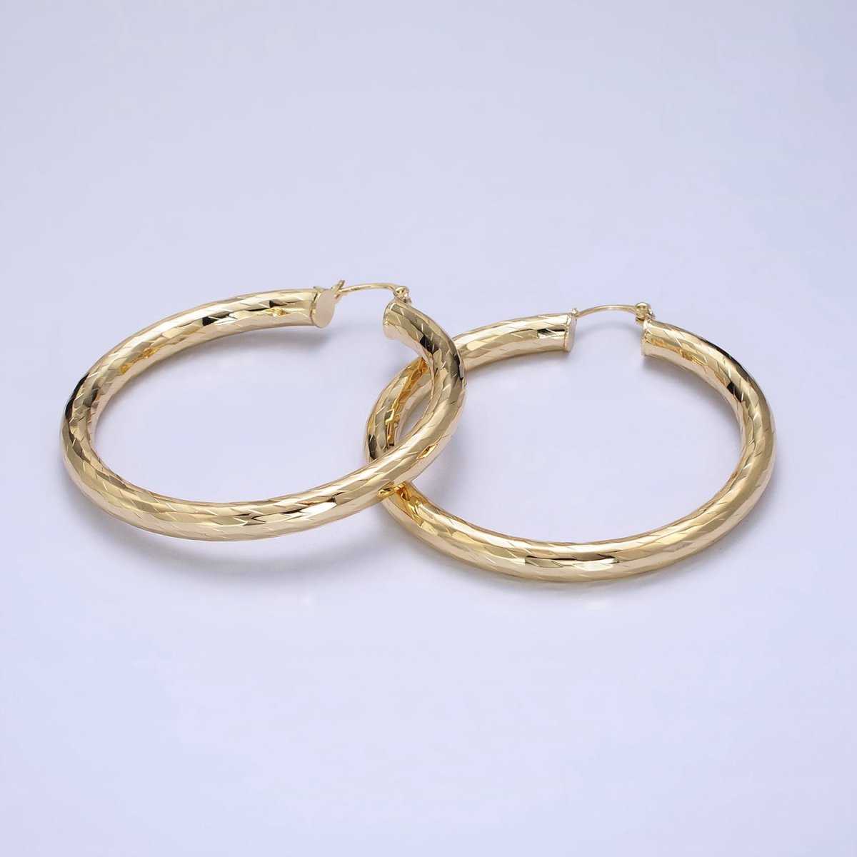 14K Gold Filled 45mm, 55mm Rectangular Multifaceted Twist French Lock Latch Earrings | AE012 AE013 - DLUXCA