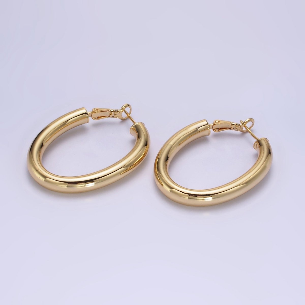 14K Gold Filled 45mm Chubby Oblong Hinge Hoop Earrings in Gold & Silver | AE096 AE097 - DLUXCA