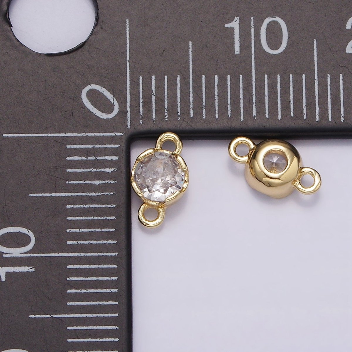 14K Gold Filled 4.5mm Clear CZ Round Bezel Connector | G819 - DLUXCA