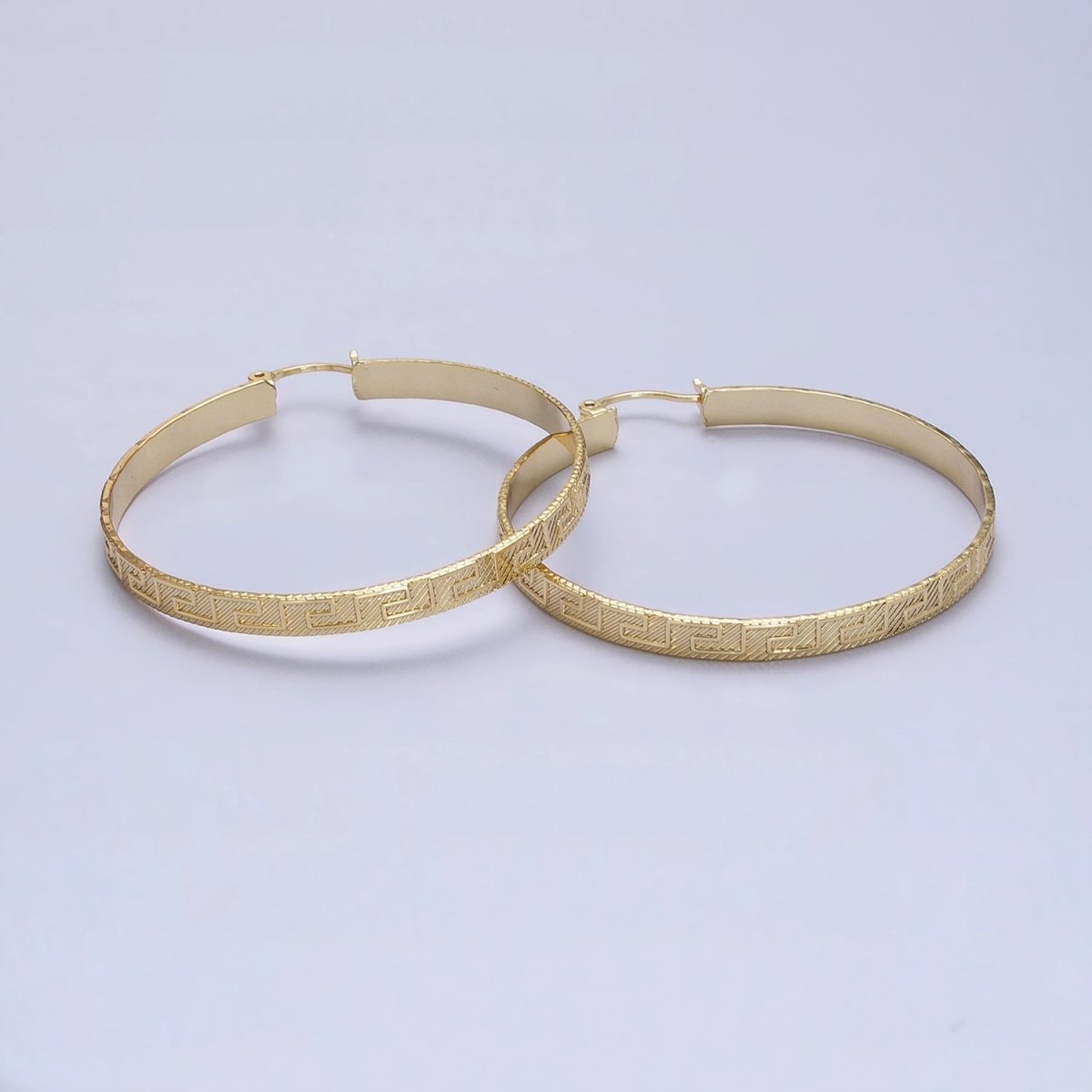 14K Gold Filled 45mm Line-Textured Geometric Hoop Latch Earrings | AE071 - DLUXCA