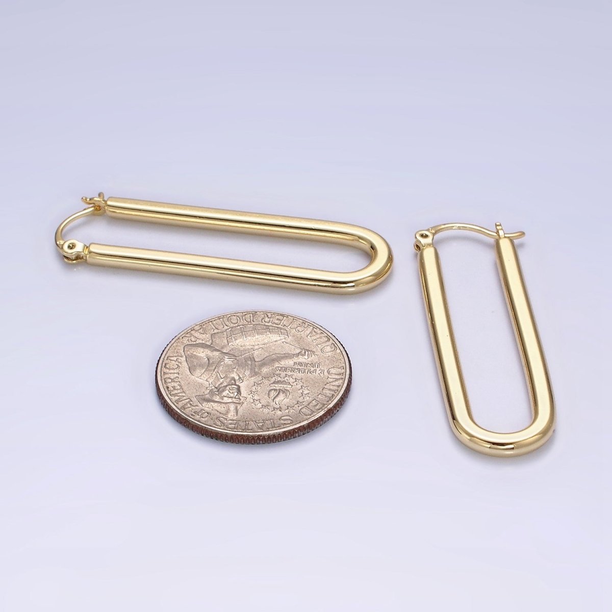14K Gold Filled 45mm Thin U-Shaped Oblong Latch Earrings | Y884 - DLUXCA