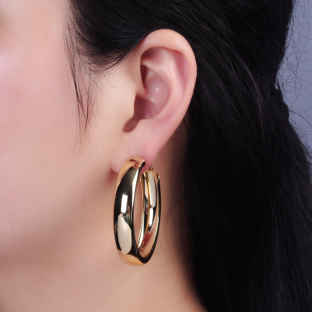 14K Gold Filled 45mm Wide Band Dome Minimalist Hinge Hoop Earrings | AE407 - DLUXCA