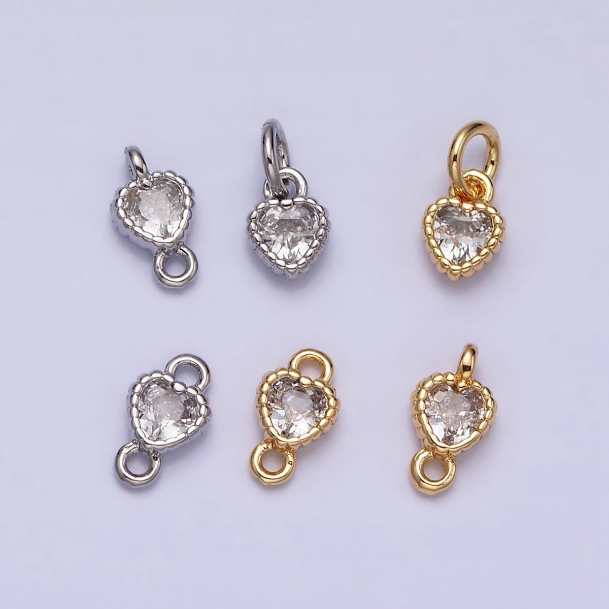 14K Gold Filled 4mm Clear Heart CZ Beaded Charm in Gold & Silver | AC1321 AC1322 - DLUXCA