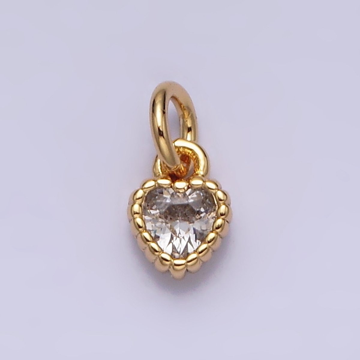 14K Gold Filled 4mm Clear Heart CZ Beaded Charm in Gold & Silver | AC1321 AC1322 - DLUXCA