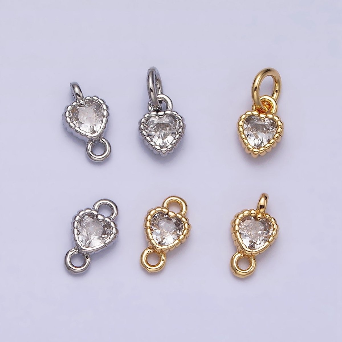 14K Gold Filled 4mm Clear Heart CZ Beaded Connector in Gold & Silver | AA1078 - AA1081 - DLUXCA