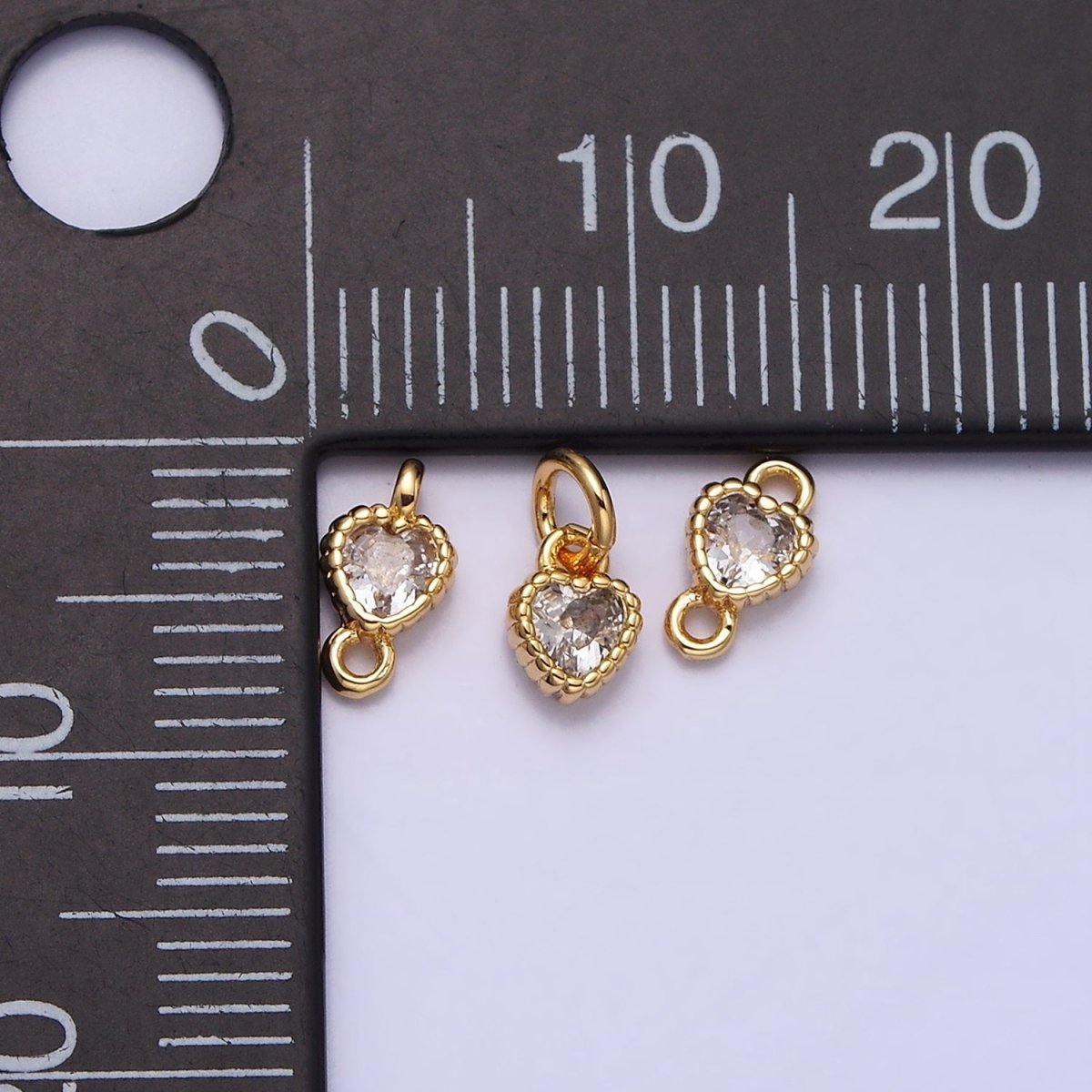 14K Gold Filled 4mm Clear Heart CZ Beaded Connector in Gold & Silver | AA1078 - AA1081 - DLUXCA