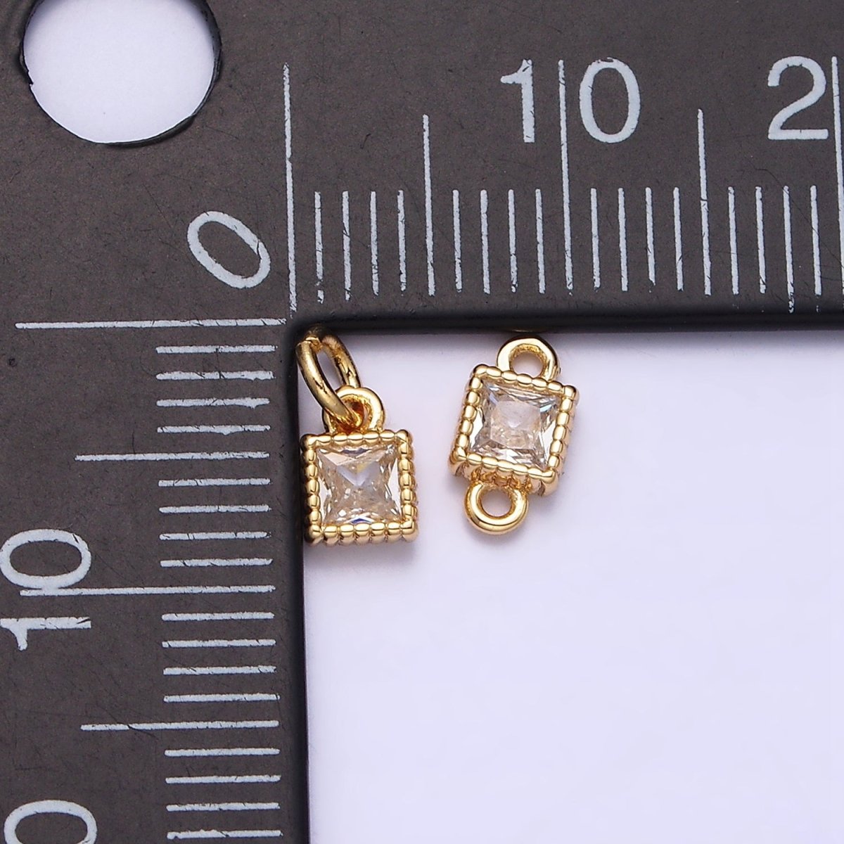 14K Gold Filled 4mm Clear Square CZ Beaded Charm in Gold & Silver | AC1323 AC1324 - DLUXCA
