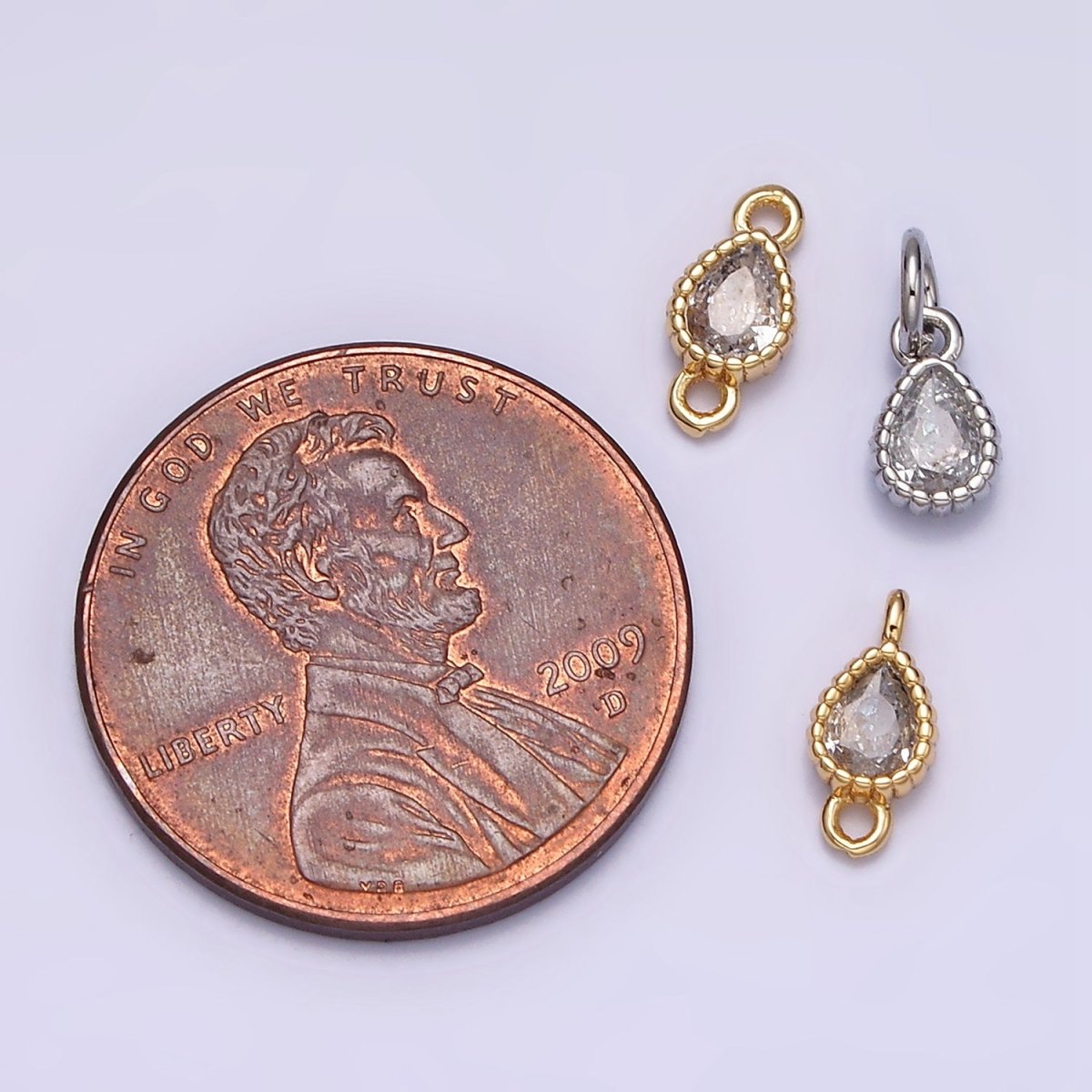 14K Gold Filled 4mm Clear Teardrop CZ Beaded Charm in Gold & Silver | AC1317 AC1318 - DLUXCA
