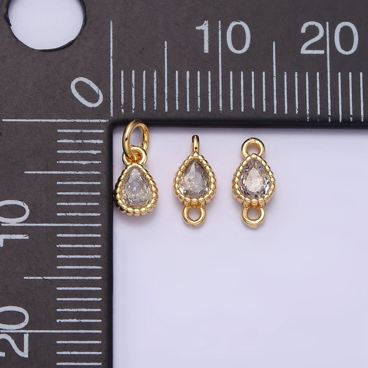 14K Gold Filled 4mm Clear Teardrop CZ Beaded Charm in Gold & Silver | AC1317 AC1318 - DLUXCA