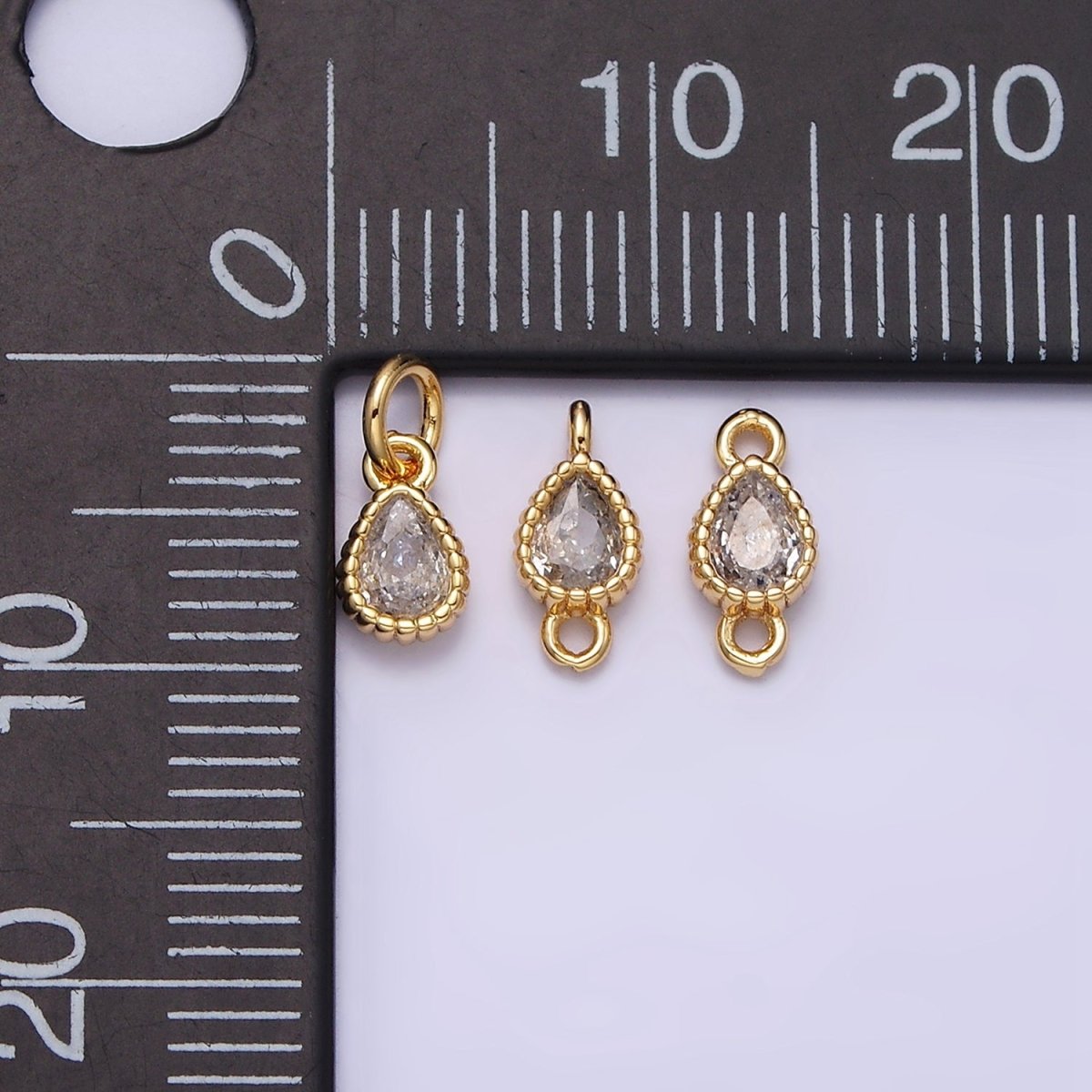 14K Gold Filled 4mm Clear Teardrop CZ Beaded Connector in Gold & Silver | AA1072 - AA1073 - DLUXCA