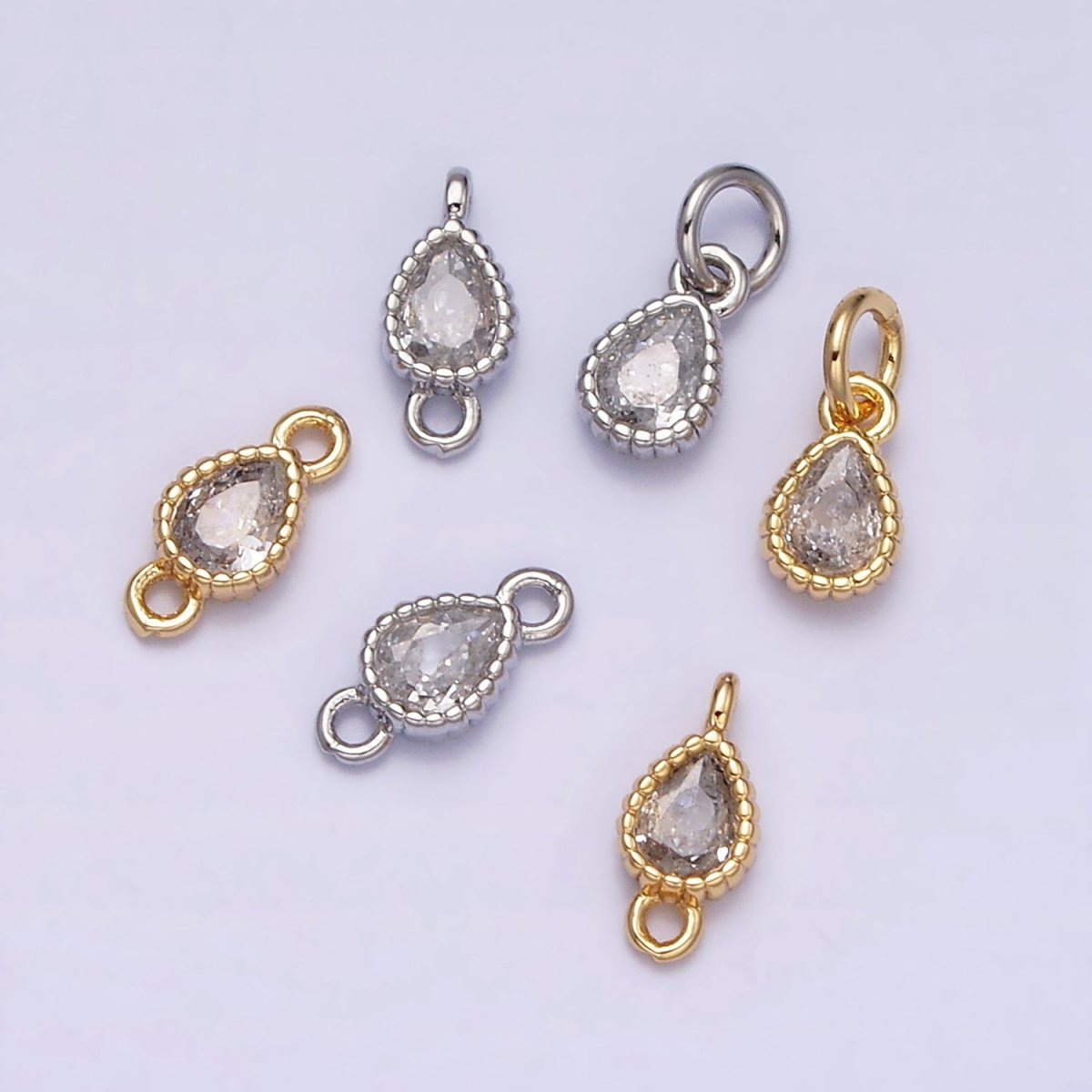 14K Gold Filled 4mm Clear Teardrop CZ Beaded Connector in Gold & Silver | AA1072 - AA1073 - DLUXCA