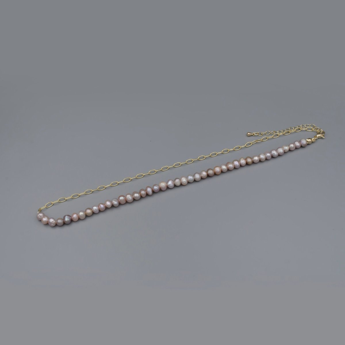 14K Gold Filled 4mm Pink-Purple Pearl Half Cable Link Chain 16.5 Inch Necklace | WA-023 Clearance Pricing - DLUXCA