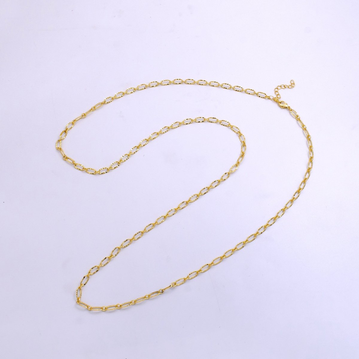14K Gold Filled 4mm Sunburst Paperclip Chain 29.5 Inch Necklace w. 2 Inch Extender | WA-2439 - DLUXCA