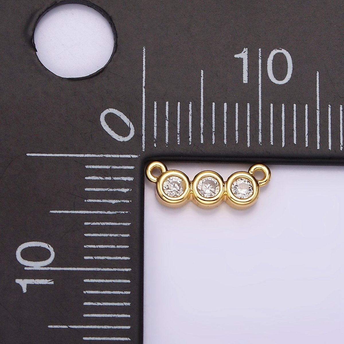 14K Gold Filled 4mm Triple Clear Round CZ Bezel Mini Connector | G794 - DLUXCA