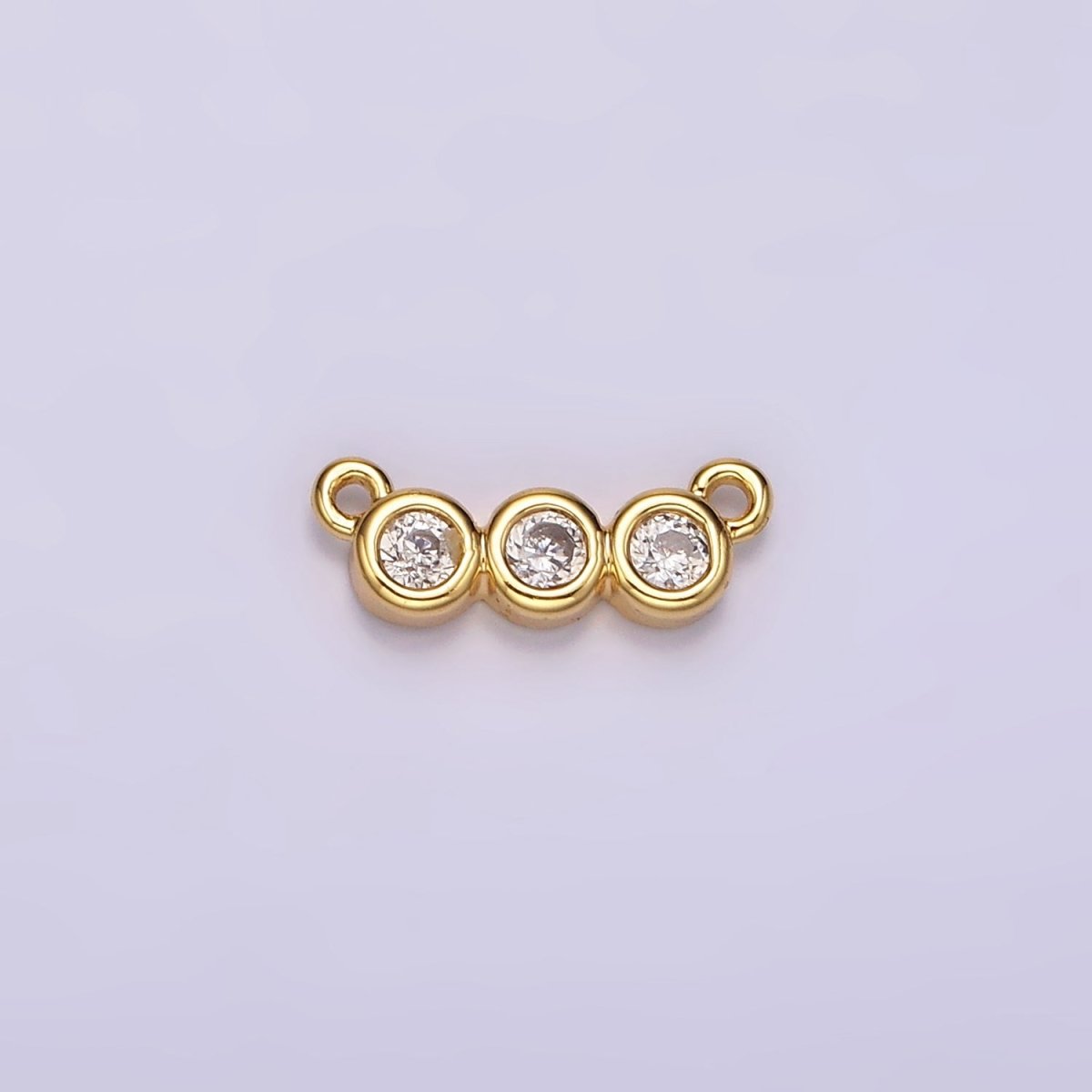 14K Gold Filled 4mm Triple Clear Round CZ Bezel Mini Connector | G794 - DLUXCA