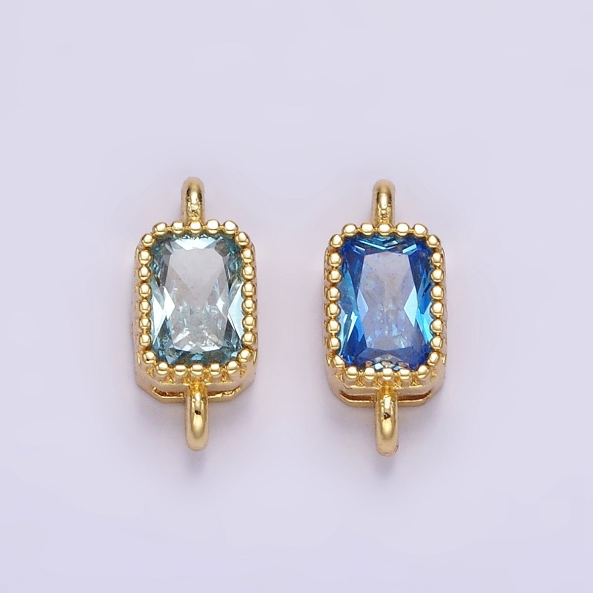 14K Gold Filled 5mm Blue, Baby Blue CZ Baguette Bezel Connector | G176 G177 - DLUXCA