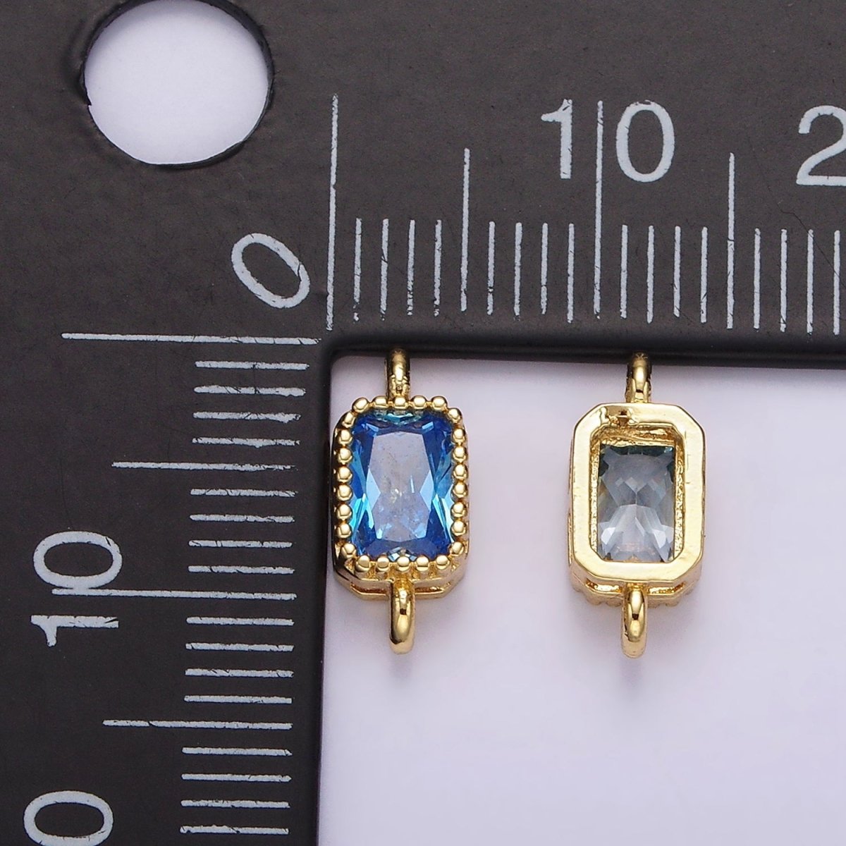 14K Gold Filled 5mm Blue, Baby Blue CZ Baguette Bezel Connector | G176 G177 - DLUXCA