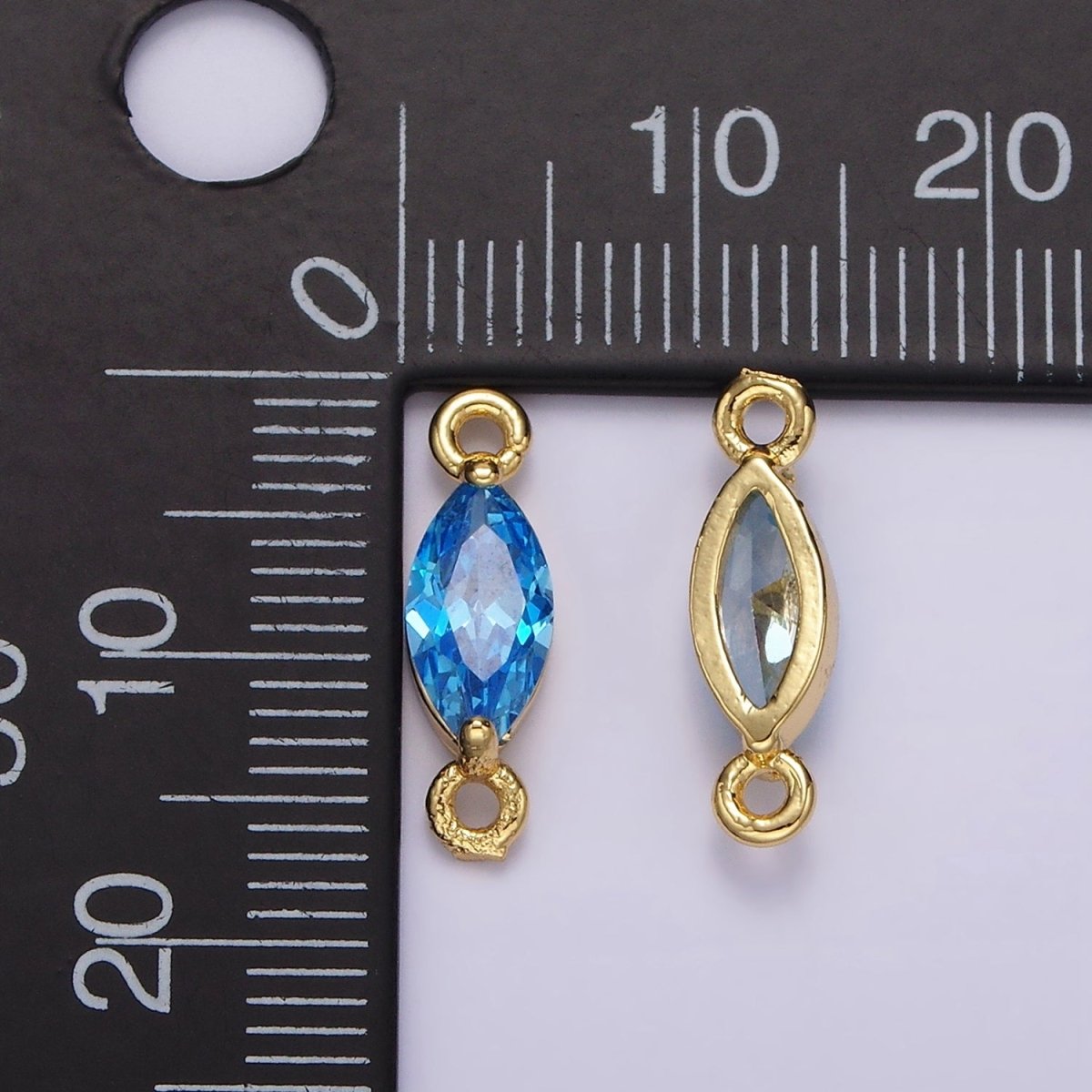 14K Gold Filled 5mm Blue, Baby Blue CZ Marquise Bezel Connector | G174 G175 - DLUXCA