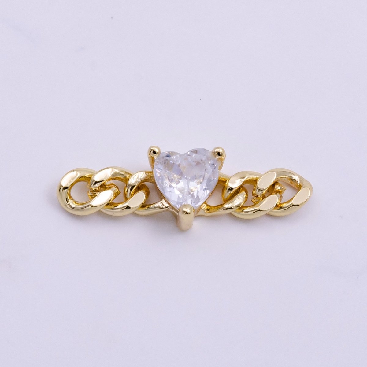 14K Gold Filled 5mm Clear CZ Heart Curb Link Connector | G-218 - DLUXCA