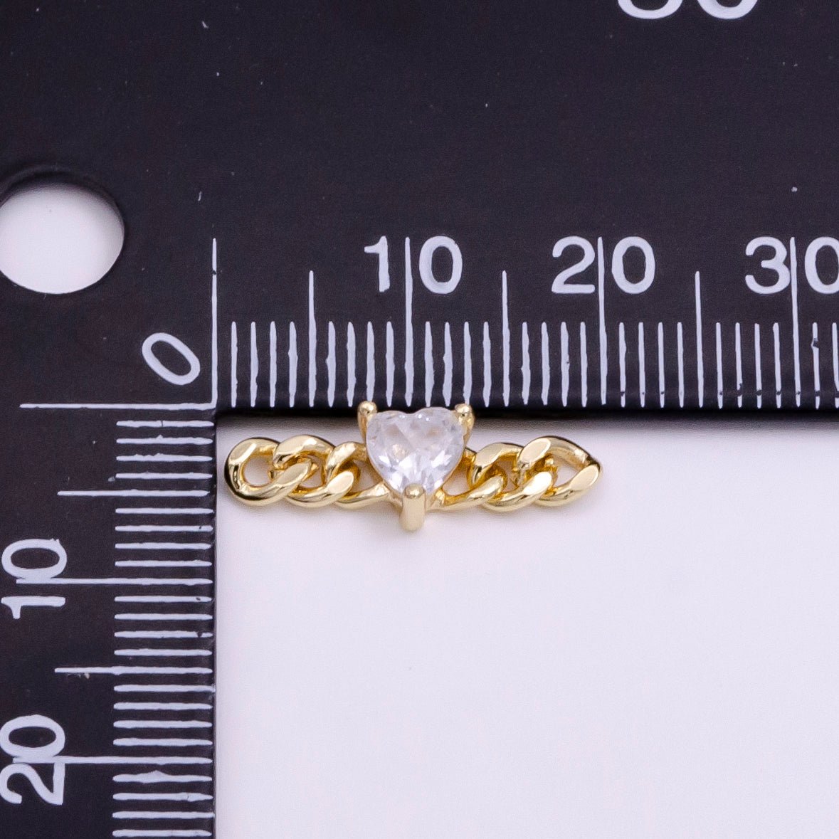 14K Gold Filled 5mm Clear CZ Heart Curb Link Connector | G-218 - DLUXCA