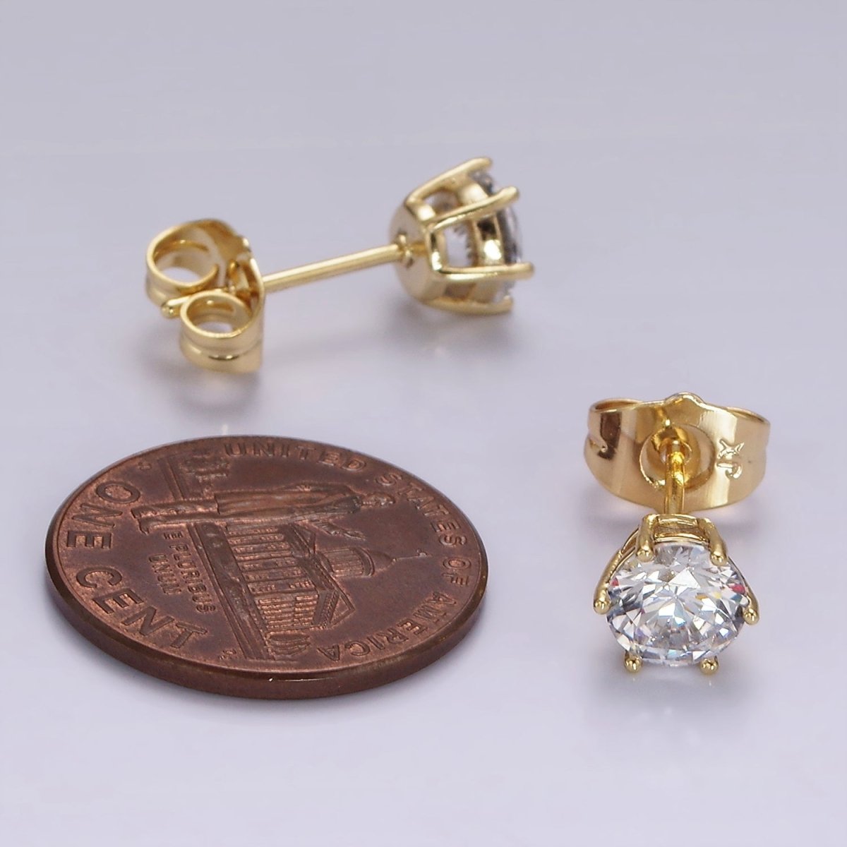 14K Gold Filled 5mm Clear CZ Round Bezel Minimalist Stud Earrings | AB1131 - DLUXCA