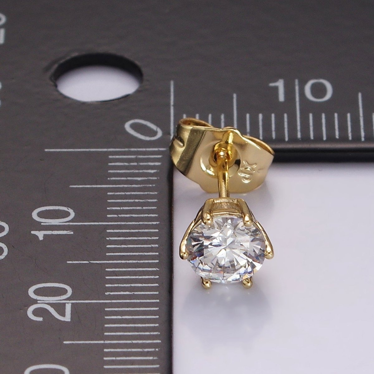 14K Gold Filled 5mm Clear CZ Round Bezel Minimalist Stud Earrings | AB1131 - DLUXCA