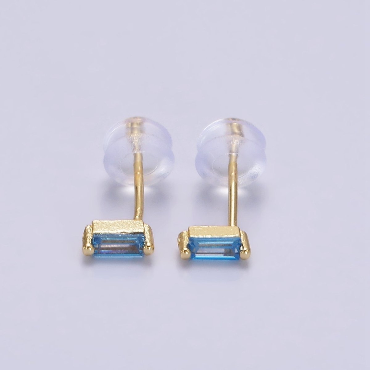 14K Gold Filled 5mm Green, Purple, Fuchsia, Clear, Pink, Blue CZ Baguette Stud Earrings | AE664 - AE669 - DLUXCA