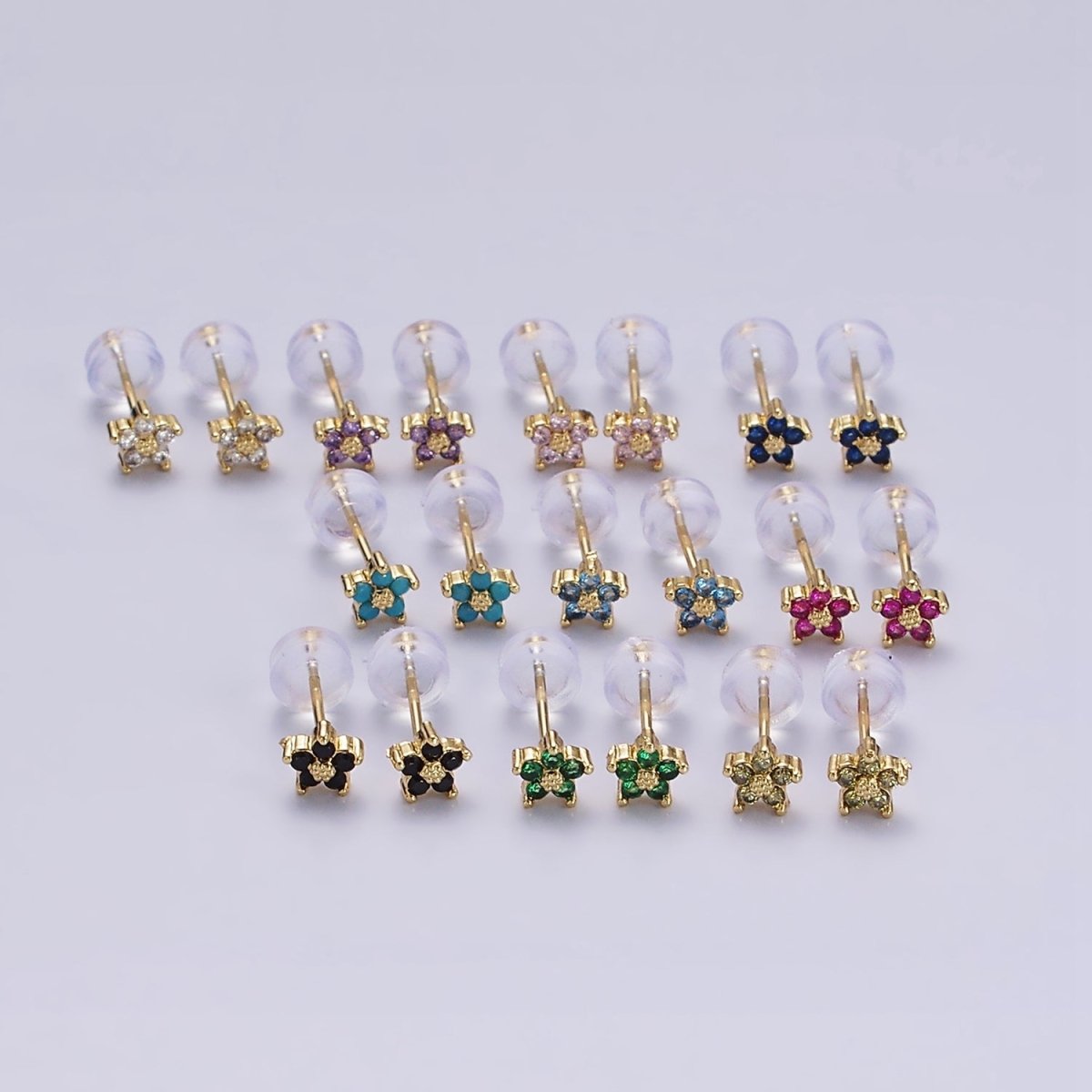 14K Gold Filled 5mm Mini Cubic Zirconia CZ Flower Stud Earrings | AE674 - AE683 - DLUXCA