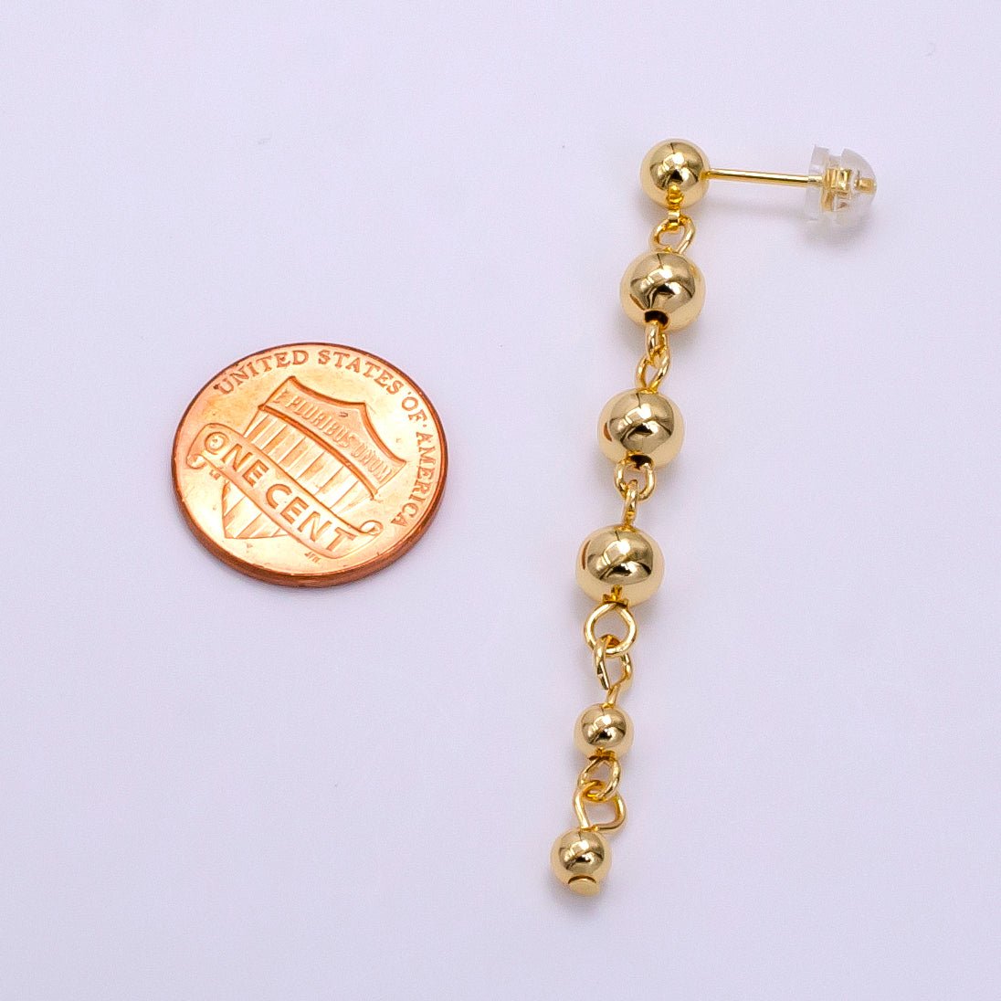 14K Gold Filled 60mm Round Beaded Bubble Minimalist Drop Stud Earrings | AB1102 - DLUXCA