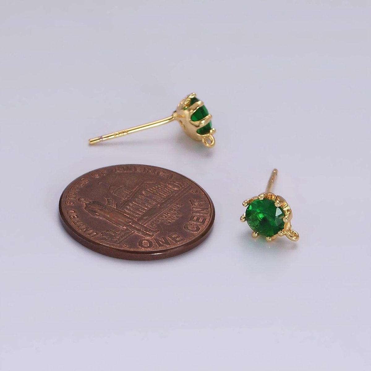14K Gold Filled 6.5mm Clear, Green Round CZ Open Loop Stud Earrings | Z634 Z635 - DLUXCA