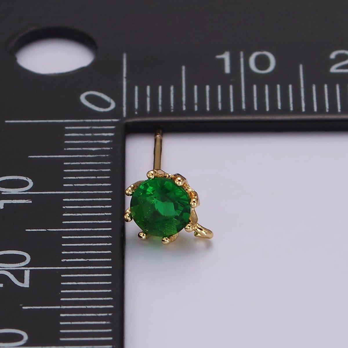 14K Gold Filled 6.5mm Clear, Green Round CZ Open Loop Stud Earrings | Z634 Z635 - DLUXCA