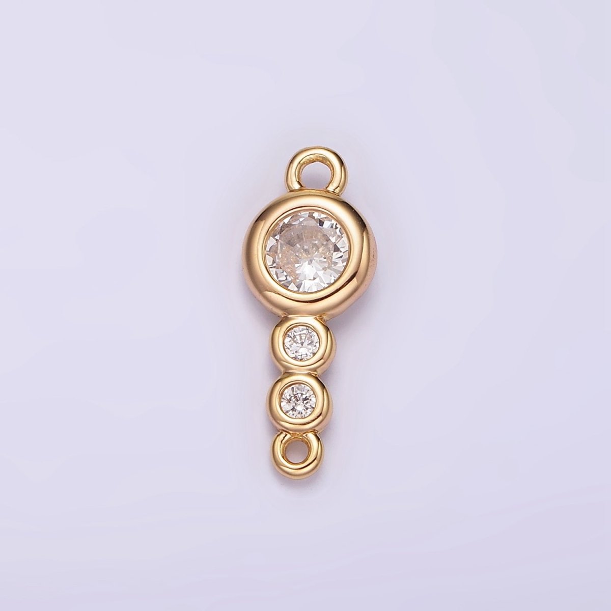 14K Gold Filled 6mm Clear CZ Triple Round Bezel Connector | G128 - DLUXCA