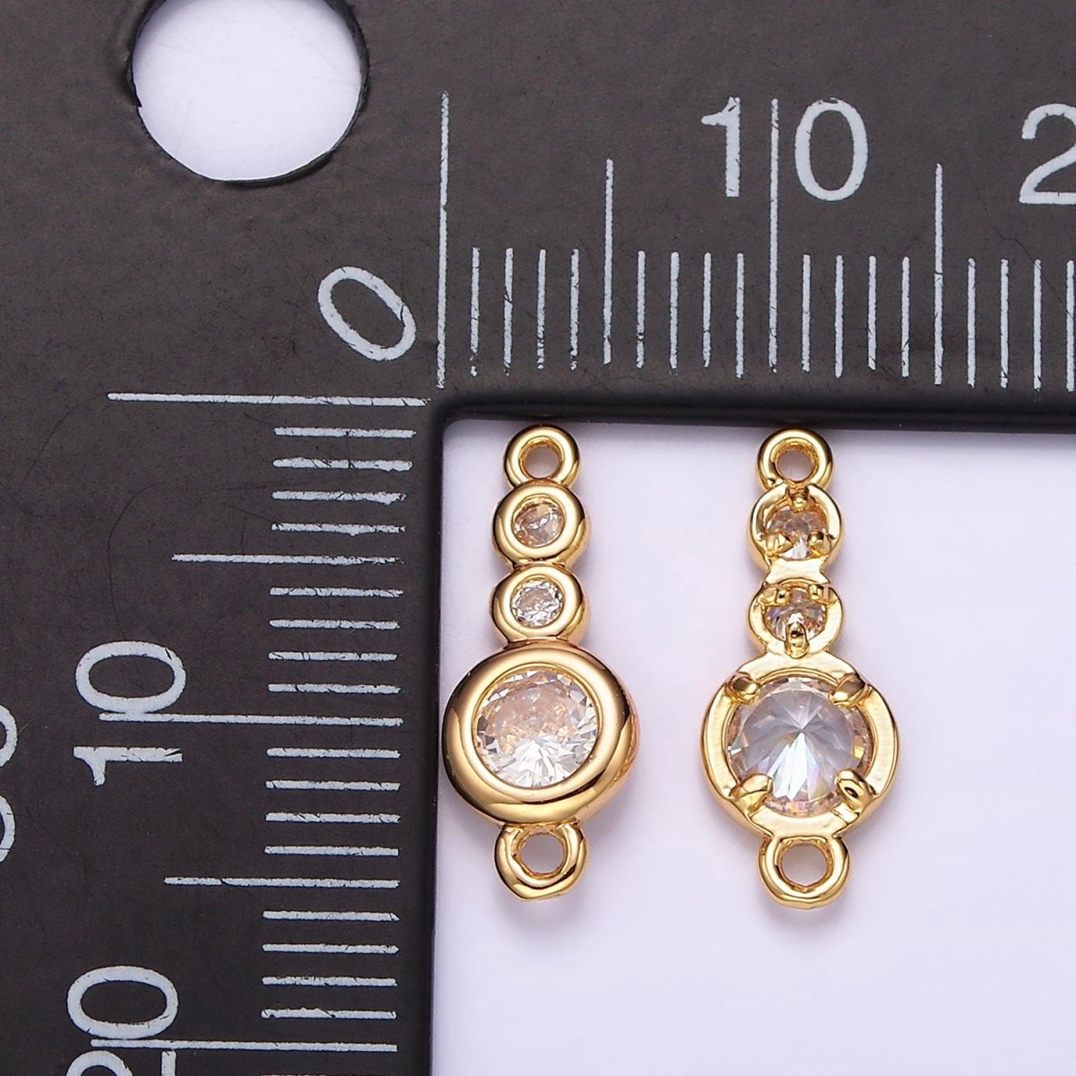 14K Gold Filled 6mm Clear CZ Triple Round Bezel Connector | G128 - DLUXCA