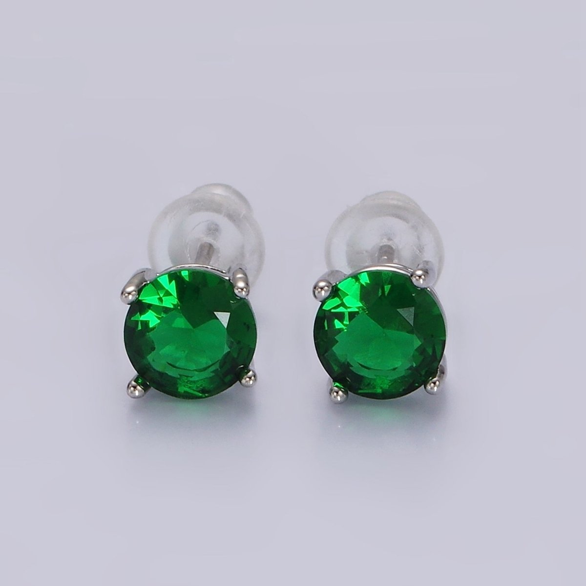 14K Gold Filled 6mm Clear, Pink, Blue, Green CZ Round Stud Earrings in Gold & Silver | V342 - V353 - DLUXCA