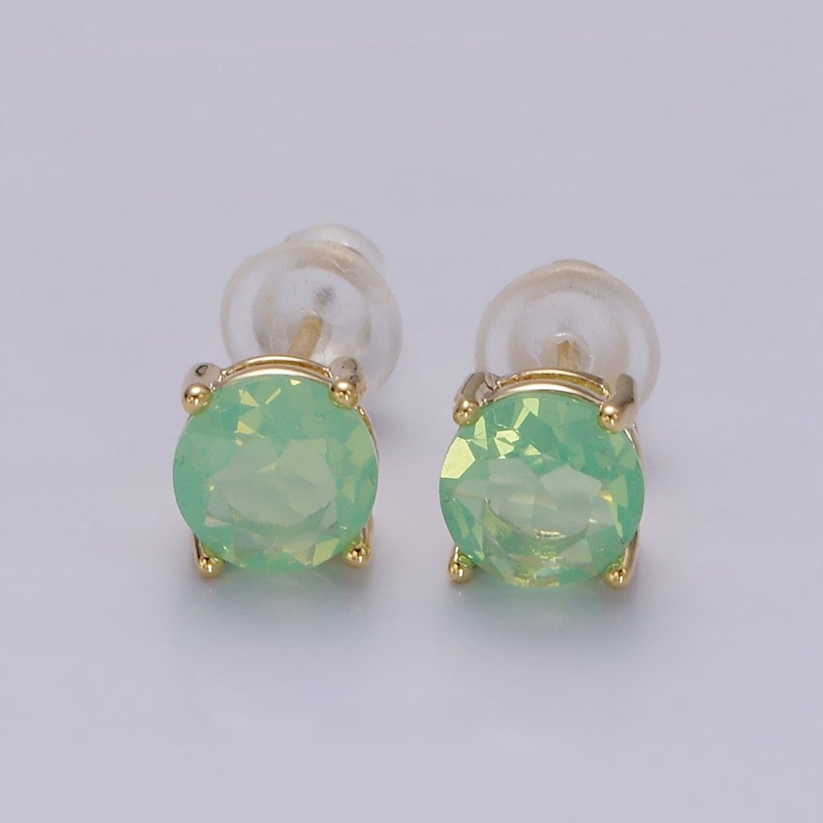 14K Gold Filled 6mm Clear, Pink, Blue, Green CZ Round Stud Earrings in Gold & Silver | V342 - V353 - DLUXCA