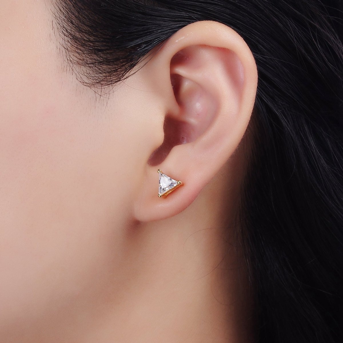 14K Gold Filled 7.5mm, 9.5mm Clear CZ Triangle Bezel Stud Earrings | AE787 AE788 - DLUXCA