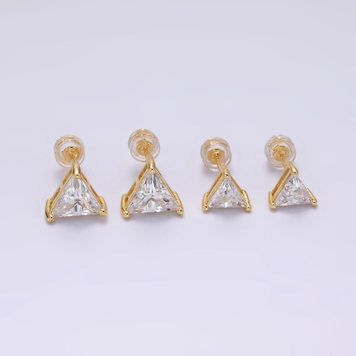 14K Gold Filled 7.5mm, 9.5mm Clear CZ Triangle Bezel Stud Earrings | AE787 AE788 - DLUXCA