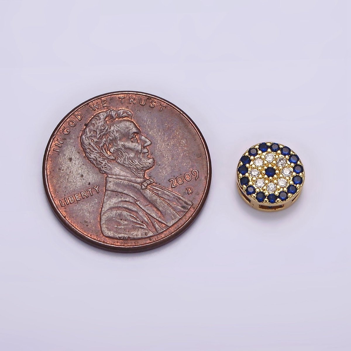 14K Gold Filled 7.5mm Blue Evil Eye Micro Paved CZ Bead | B-840 - DLUXCA