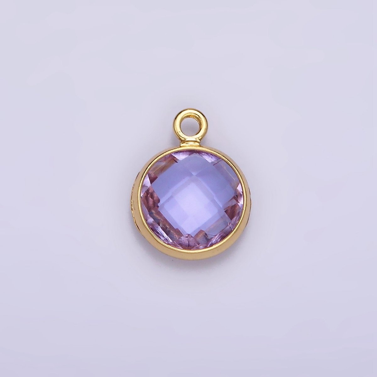 14K Gold Filled 7mm, 9mm Purple Multifaceted Birthstone Round Charm in Gold & Silver | AC894 - AC897 - DLUXCA