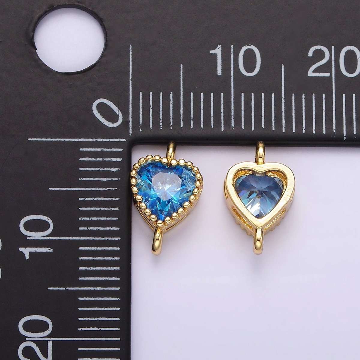 14K Gold Filled 7mm Blue, Baby Blue CZ Heart Bezel Connector | G170 G171 - DLUXCA